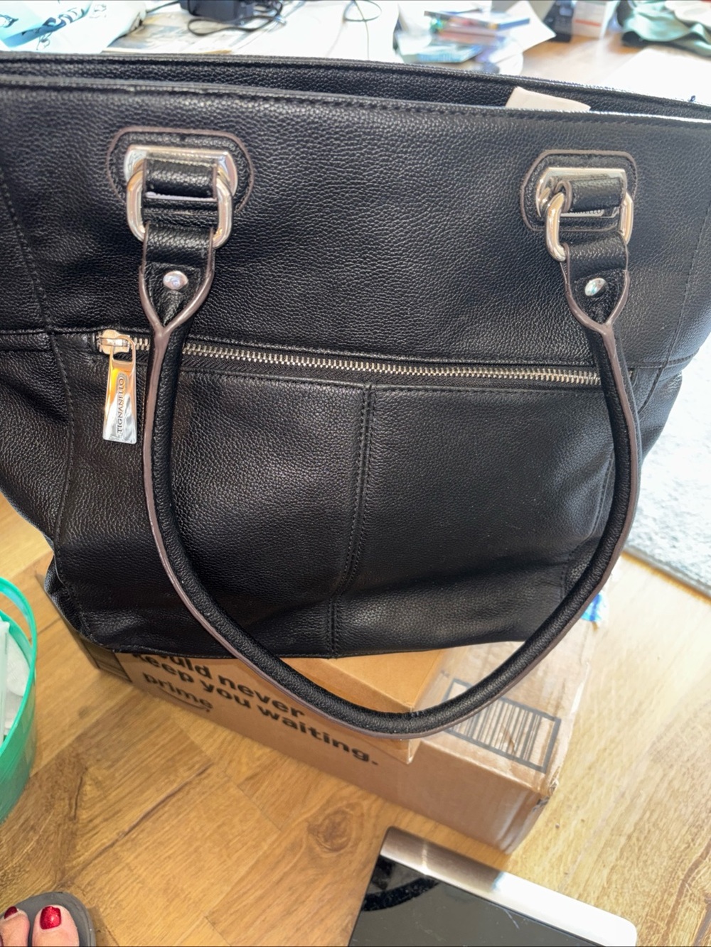 Tignanello Black Leather Tote shoulder Bag